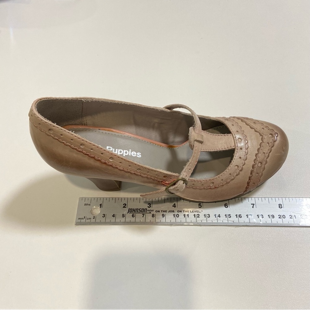 Hush Puppies Mary Jane Leather Brogue Pumps Nude Pink Size 6 Medium oldies heels - Picture 12 of 16